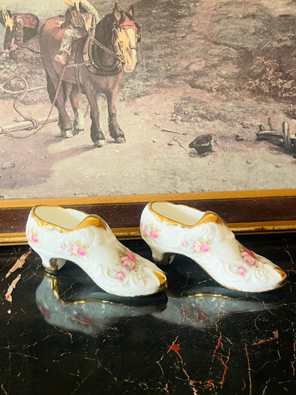 Paragon “Victoriana Rose” Porcelain Shoe Pair – Hand-Gilded English Collectibles
