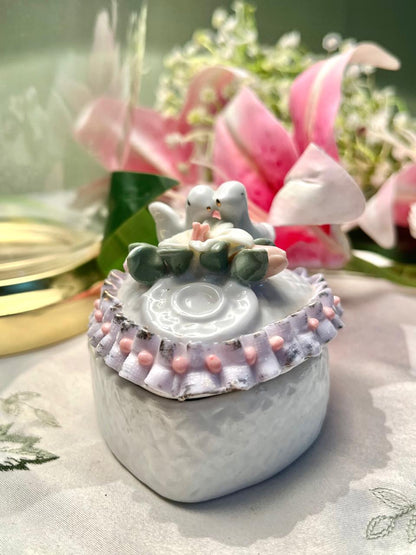 Floral Heart-Shaped Ceramic Trinket Box 4"