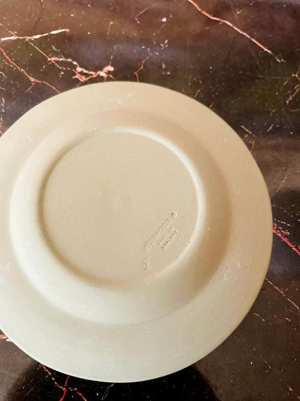 Vintage Wedgwood Jasperware Green Ashtray / Trinket Dish with White Relief – England