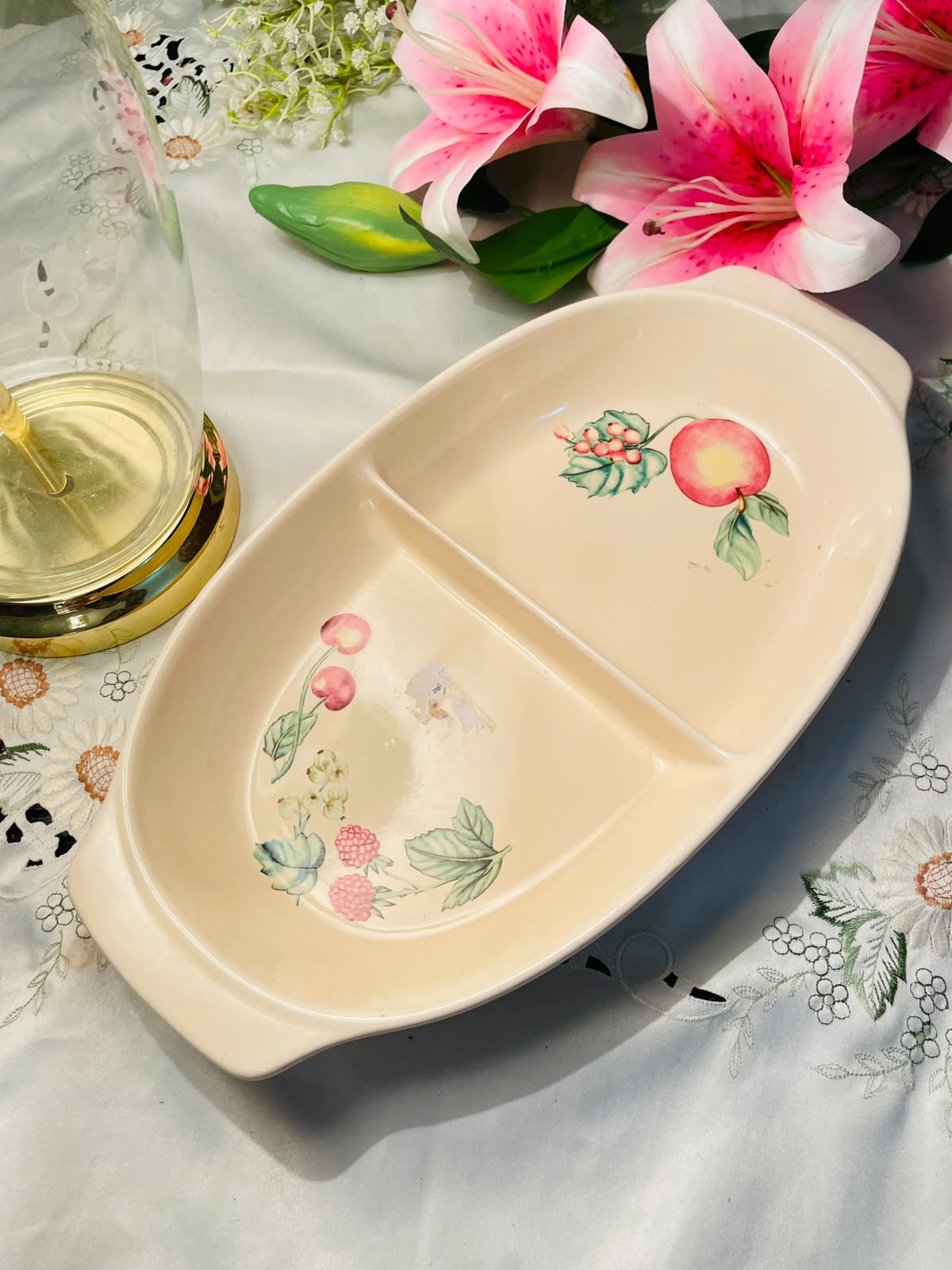 Vintage Divided Fruit Serving Dish – Approx. 14 Inch