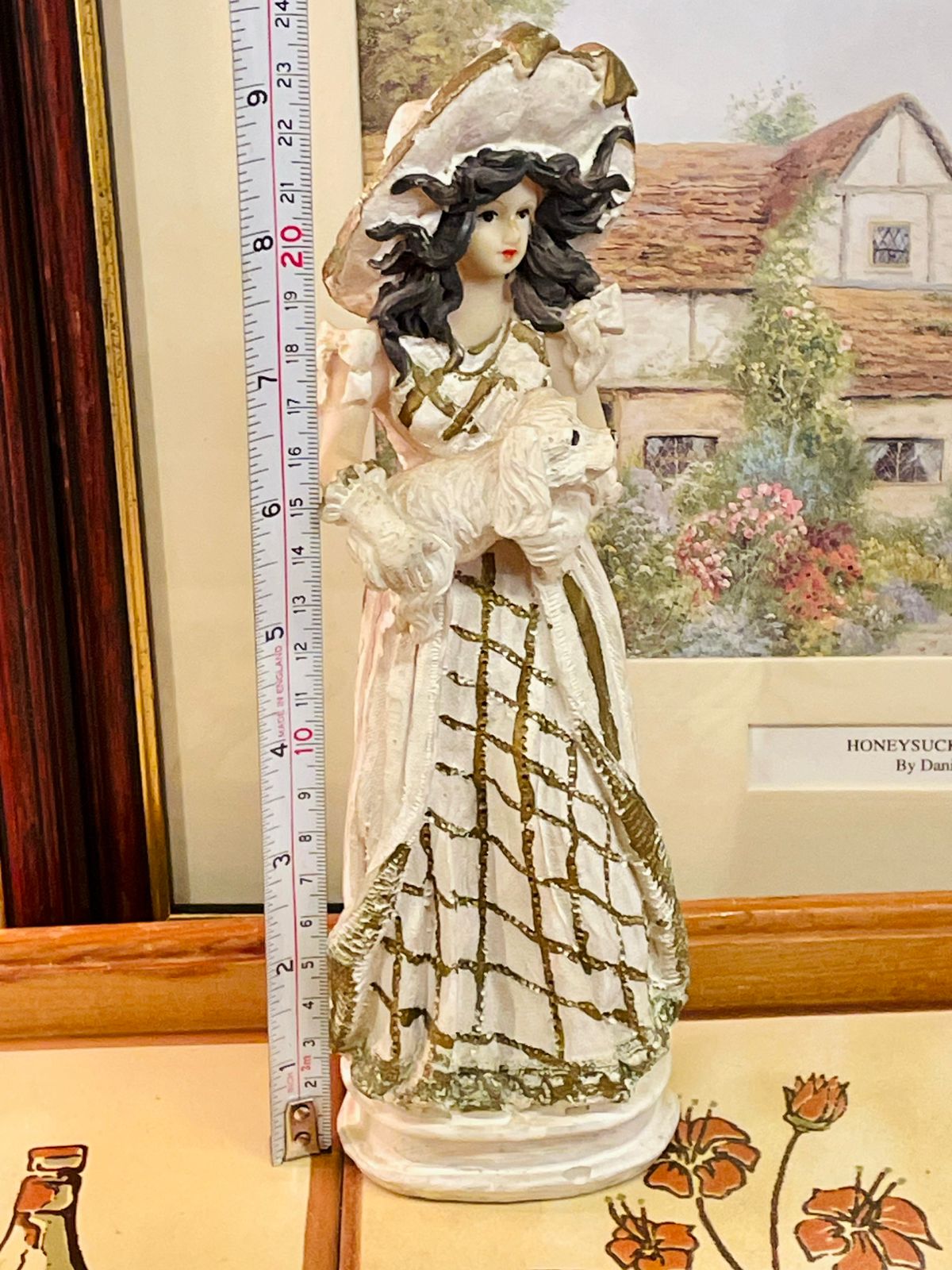 Victorian Lady with Dog Figurine – 9” Elegant Porcelain Decor