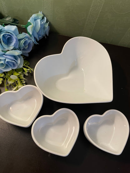 White Heart Shaped Ceramic Serving Bowl Set Four Pieces