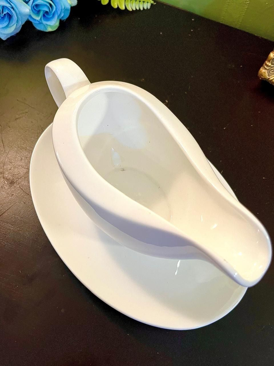 Vintage White Porcelain Gravy Boat Saucer 8 Inch