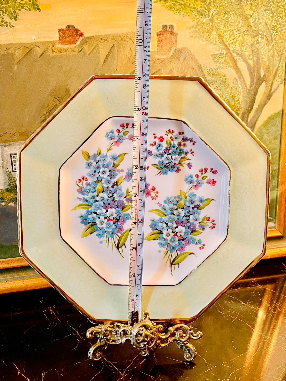 Staffordshire Fine Bone China Octagonal Plate – Blue Forget-Me-Not Floral Design, Made in England