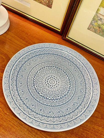 Moroccan plate, mandala decor plate, boho wall art plate, ceramic wall decor, large serving platter, ethnic home decor, Moroccan style kitchen, decorative plate blue, Elephant Collection plate, centerpiece platter