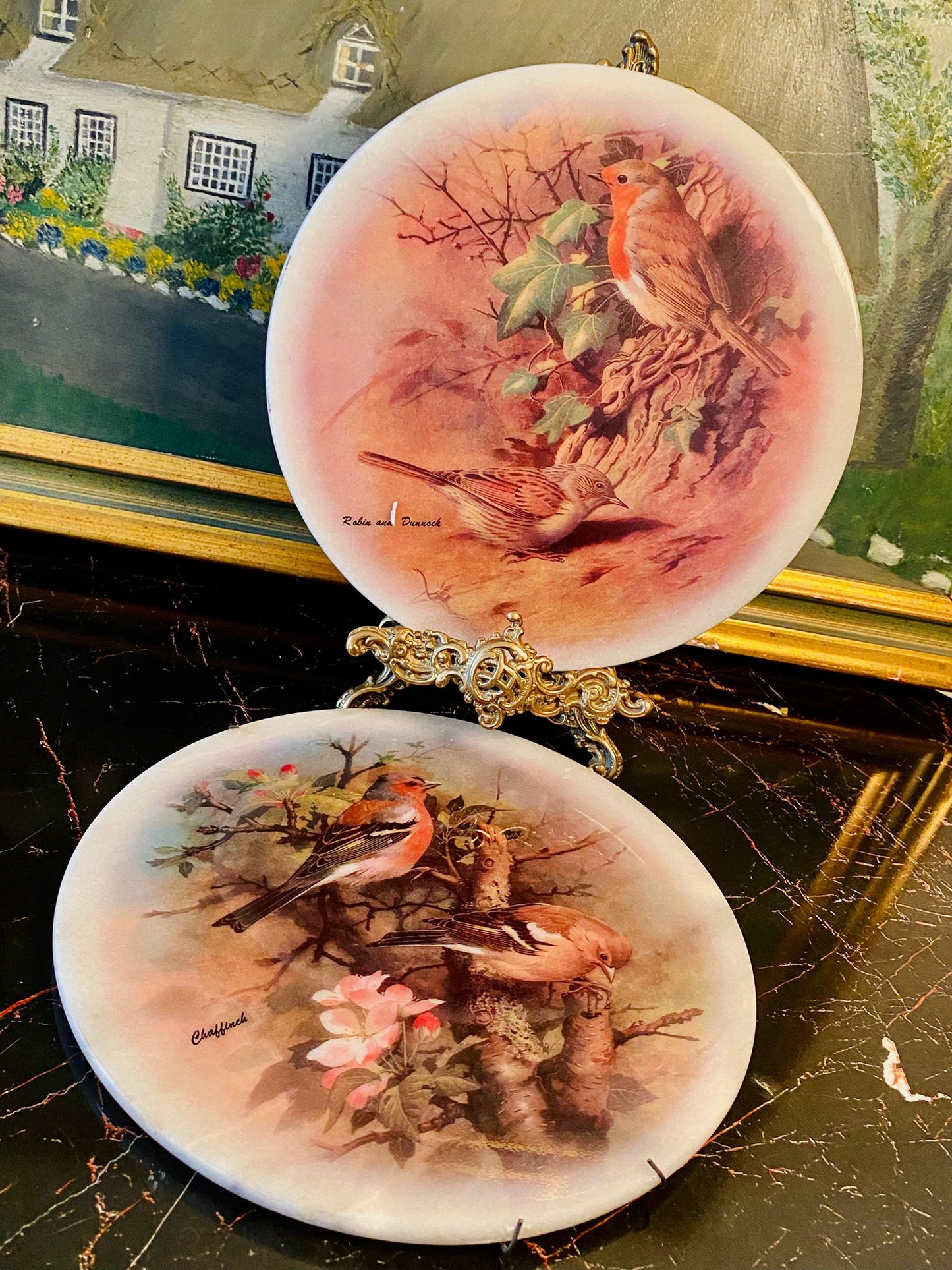 Set of 2 Bird Decor Plates – Robin & Dunnock, and Chaffinch Designs (Approx. 8 Inches Each)