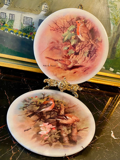 Set of 2 Bird Decor Plates – Robin & Dunnock, and Chaffinch Designs (Approx. 8 Inches Each)