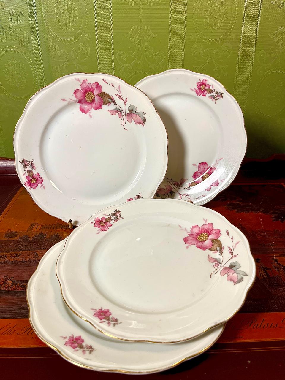 KPM Poland Pink Floral 6.5 Inch Dessert Plates | Vintage Porcelain | Set of 4