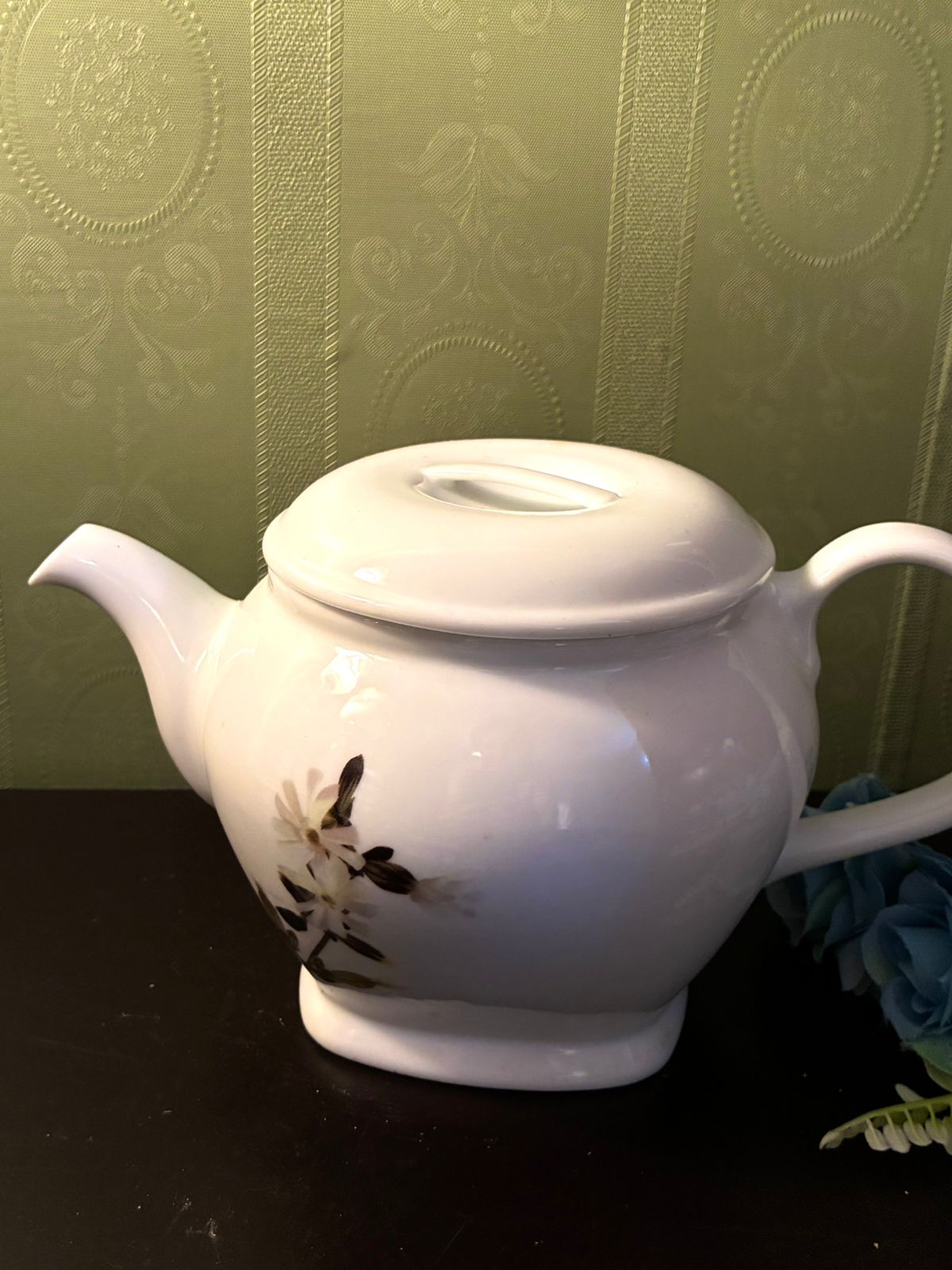Vintage Floral Teapot Fine China White Tea Pot