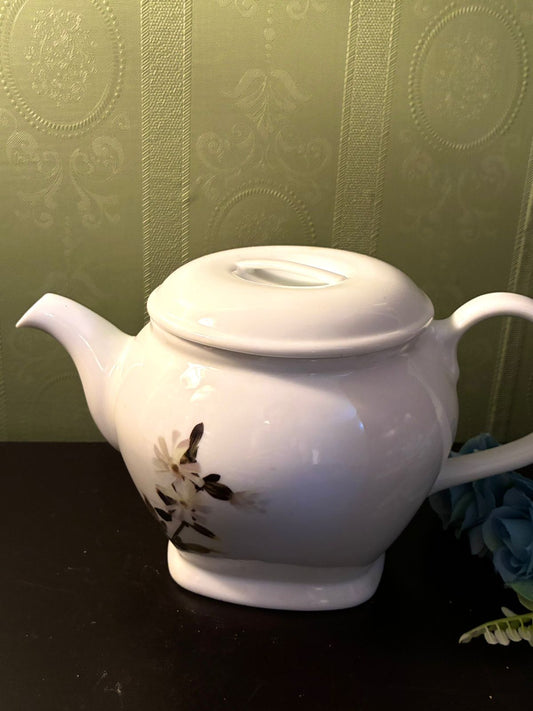 Vintage Floral Teapot Fine China White Tea Pot