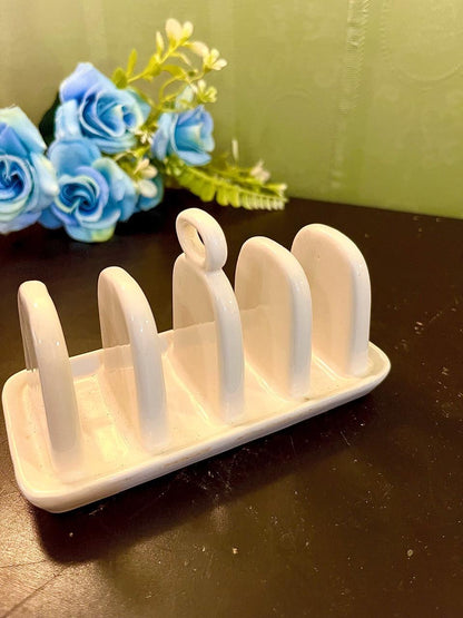 Vintage White Ceramic Toast Rack 5 Slot Holder