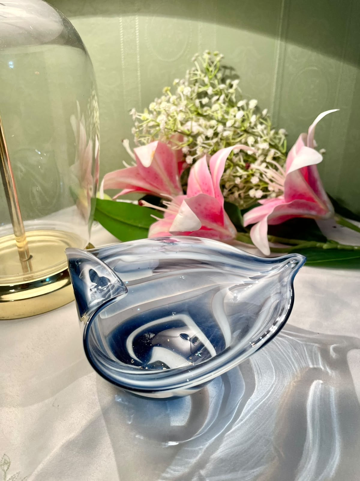 Blue & Clear Crystal Sculptural Bowl 16 cm