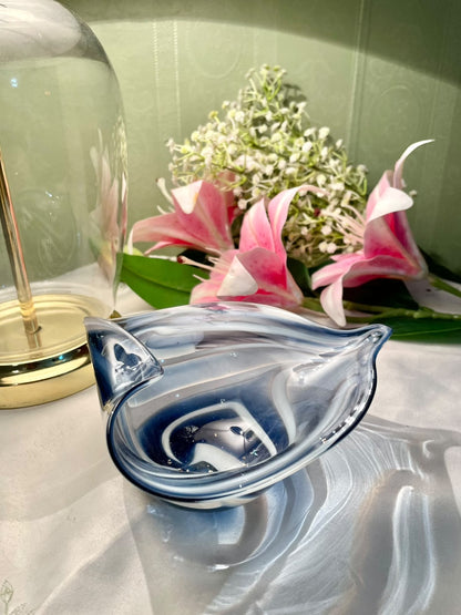 Blue & Clear Crystal Sculptural Bowl 16 cm