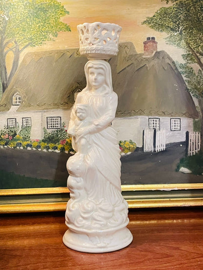 Baroque Duka Virgin Mary & Baby Sculpture – White Porcelain Figurine