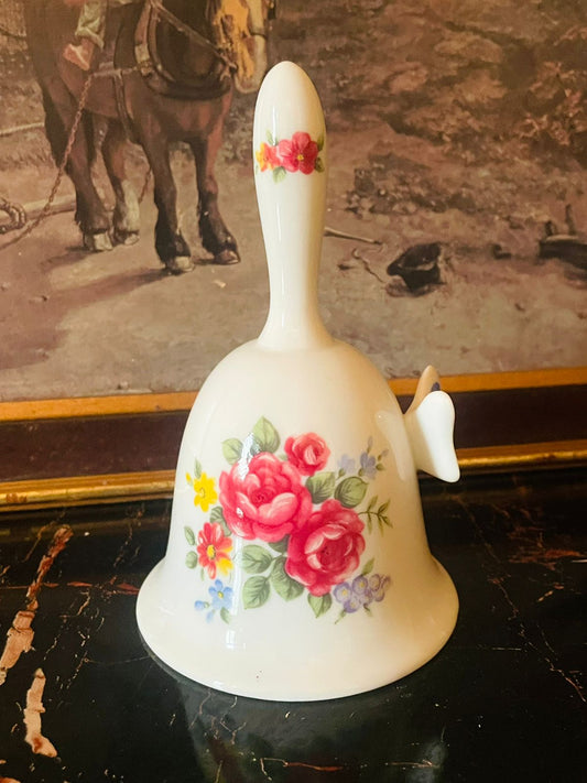 Vintage English Fine Bone Table Bell – Floral Design with 3d Butterfly
