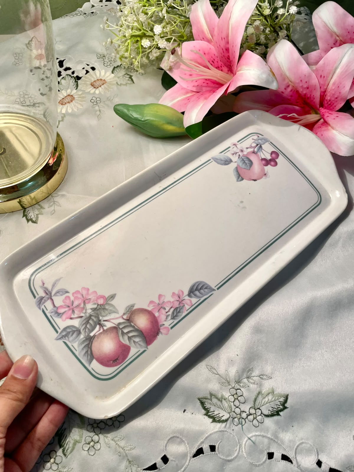 Floral Fruit Rectangular Serving Platter 14"
