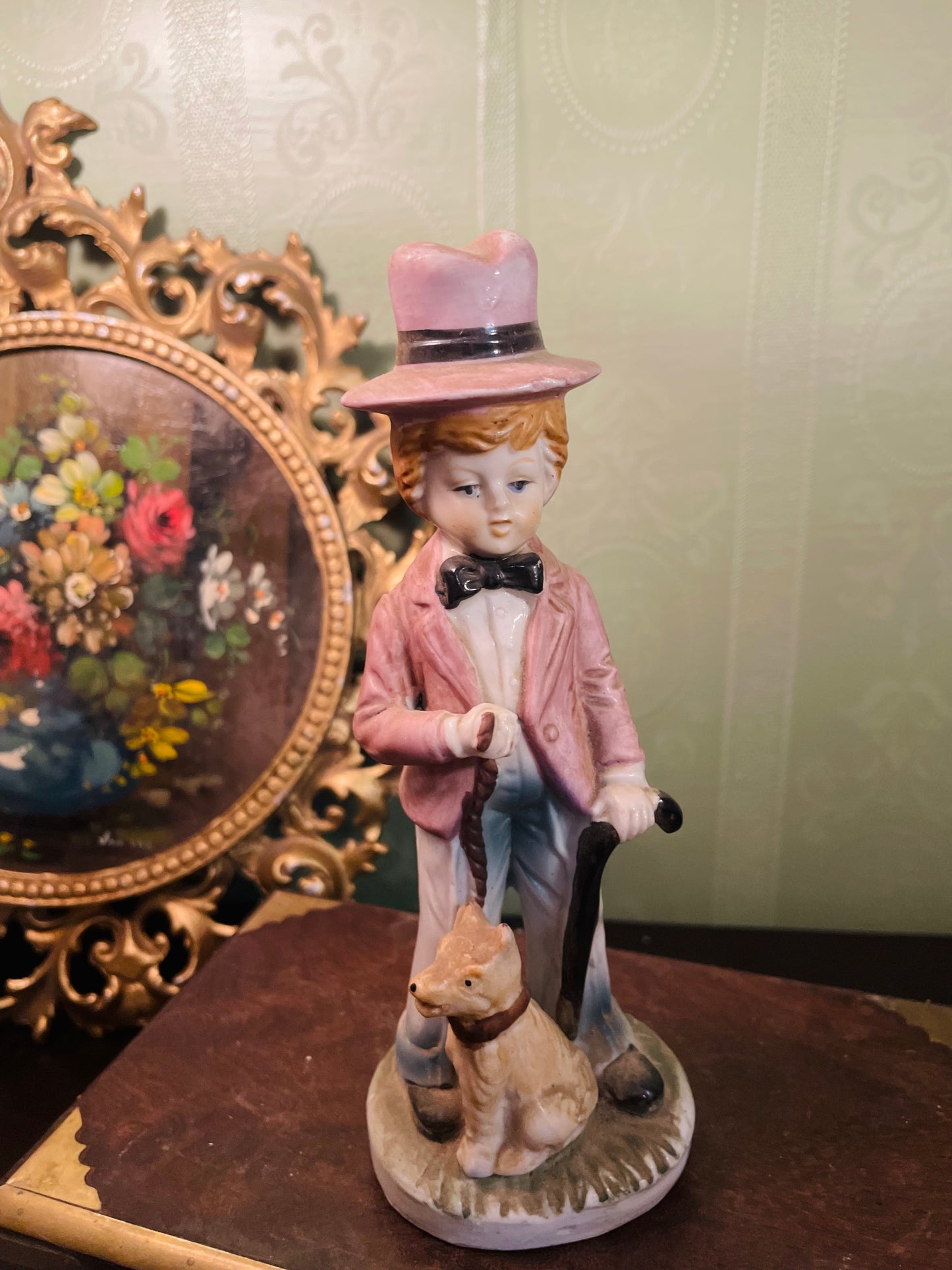 Porcelain Boy With Dog Figurine Collectible Ornament