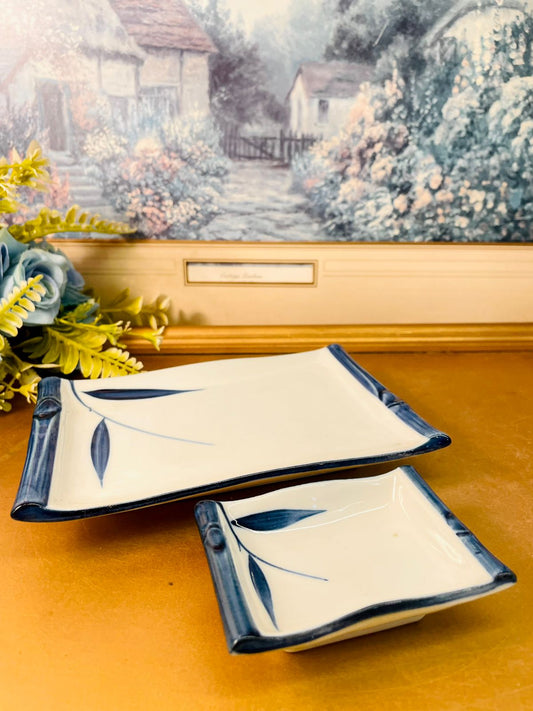 Vintage Blue & White Ceramic Serving Tray Set