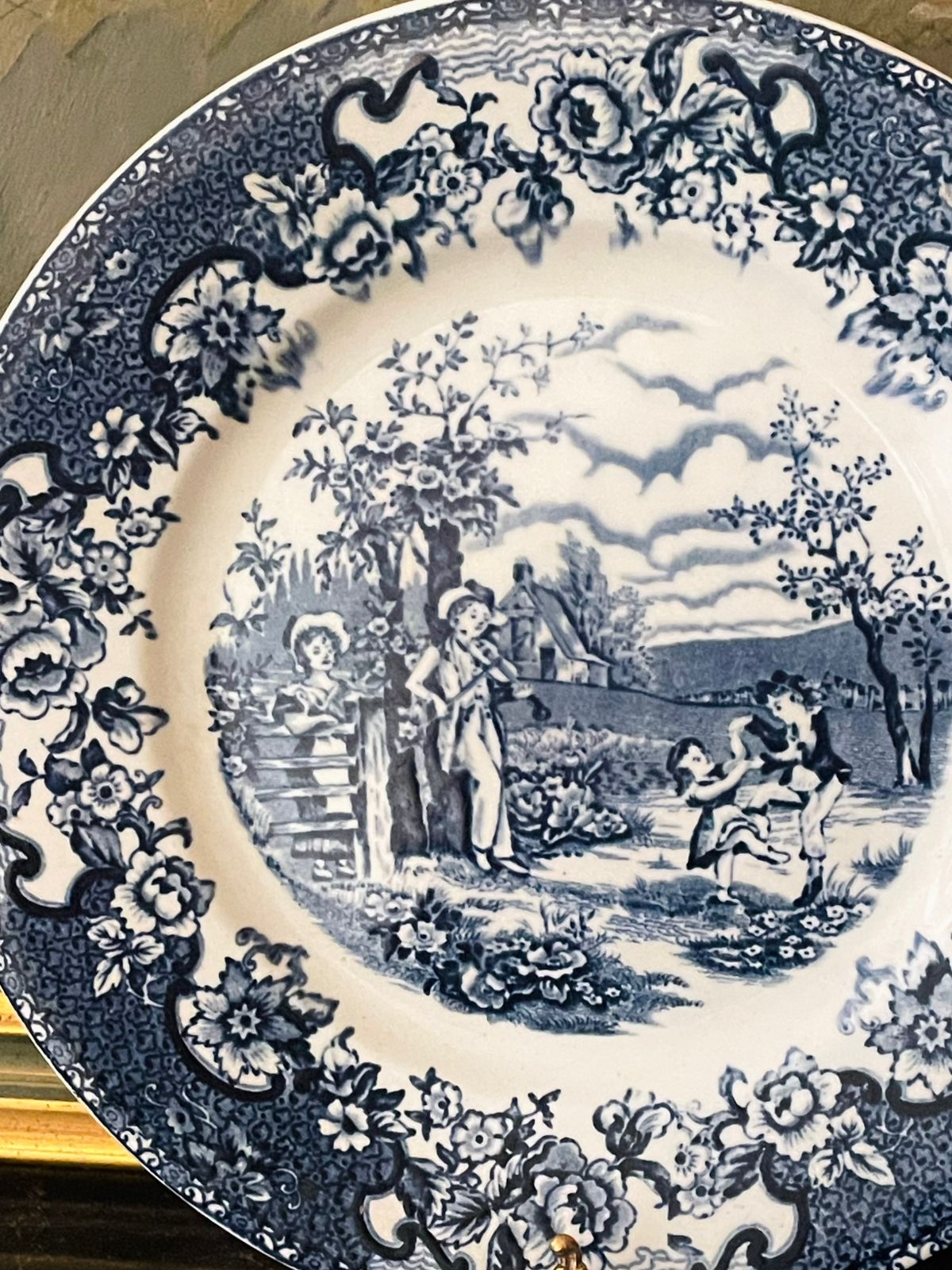 England Blue Pottery Plate by Staffordshire – “Playtime” 10 Inch Vintage Collectible