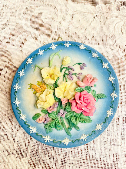 Vintage Floral Relief Wall Plate with Roses 4.5 inch