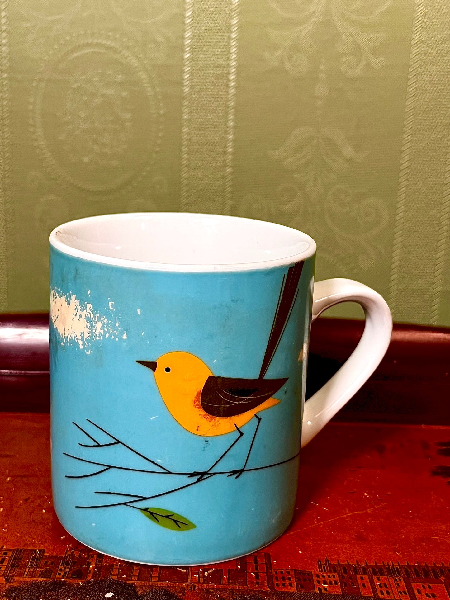 Magpie Bird Design Blue Ceramic Mug Vegan Friendly