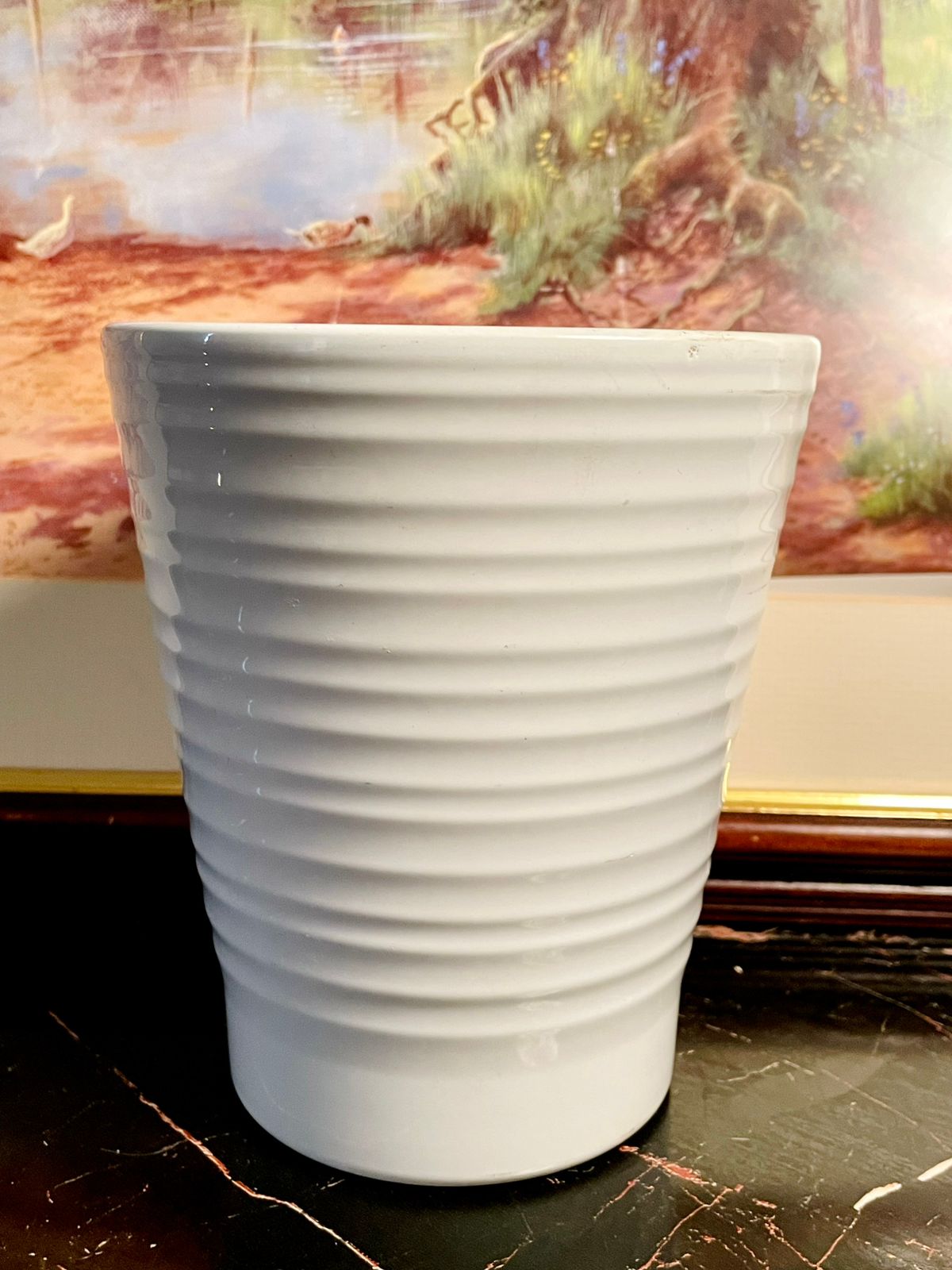 Large White Ribbed Ceramic Planter – Minimal Modern Indoor Flower Pot