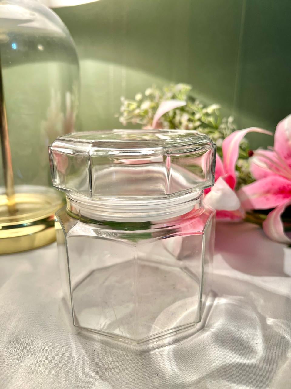 Clear Crystal Square Storage Jar with Faceted Lid Airtight 12cm