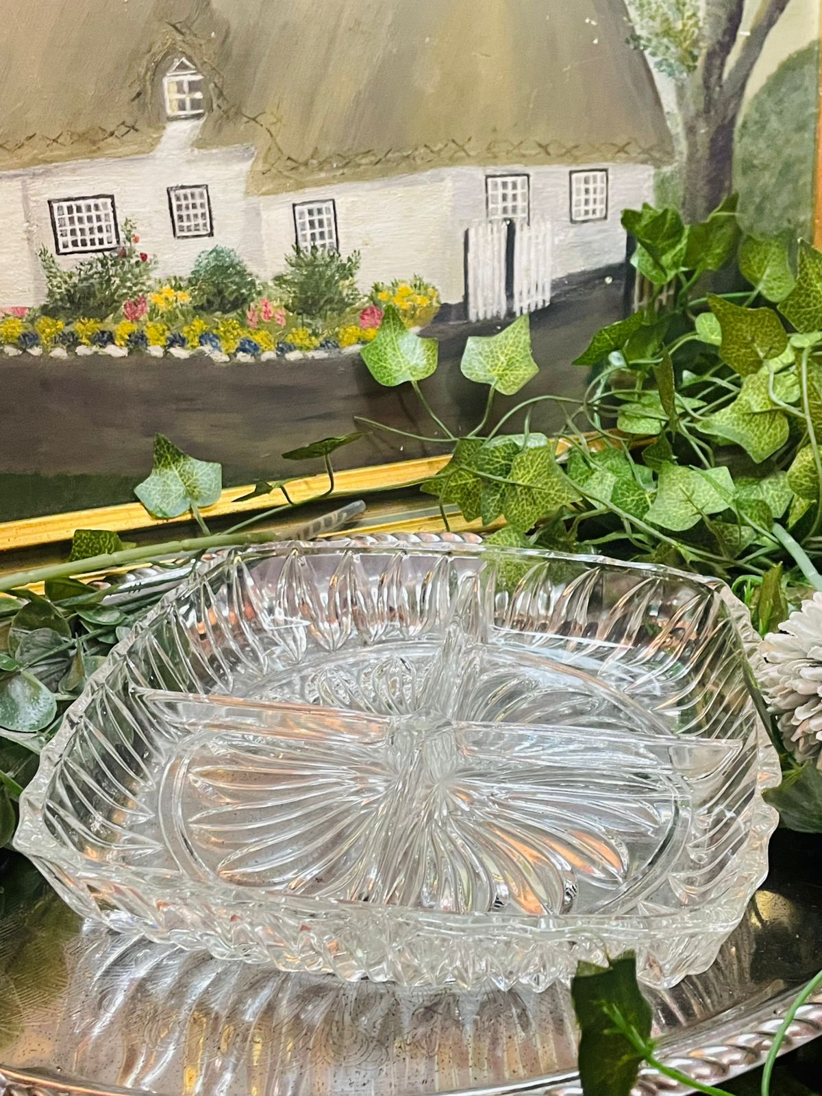 Thick Crystal Divided Snack Tray – Square Vintage Serving Platter
