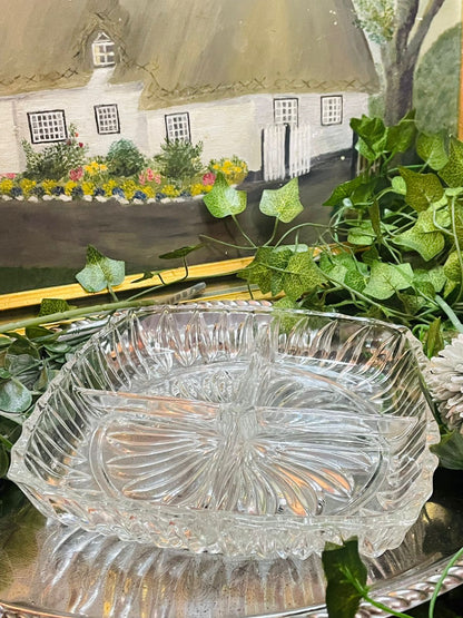 Thick Crystal Divided Snack Tray – Square Vintage Serving Platter