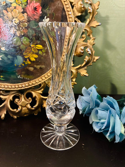 Vintage Tall Cut Crystal Footed Bud Vase / Crystal-Style Posy Vase