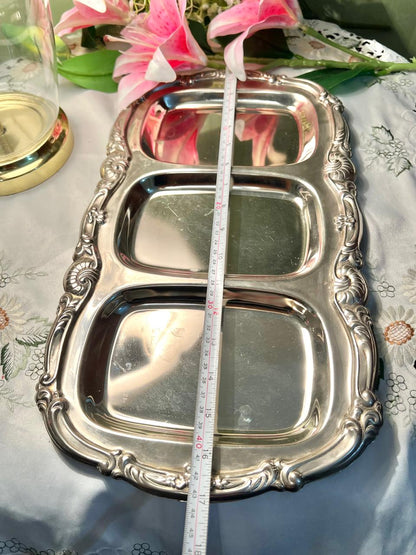 Vintage Silver 3-Section Serving Tray Approx. 43 cm