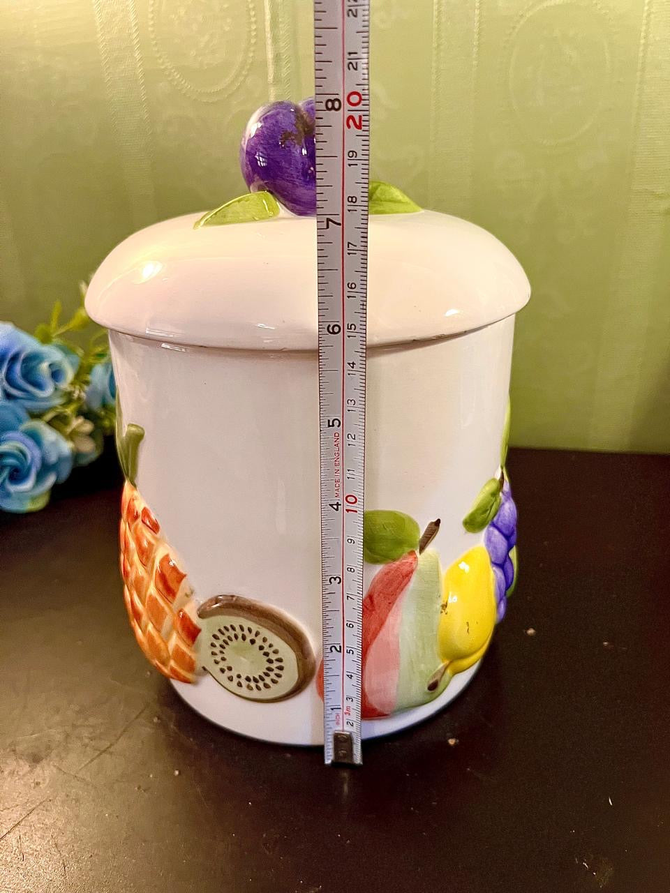Embossed Ceramic Fruit Cookie Jar with Lid | Kitchen Storage Canister