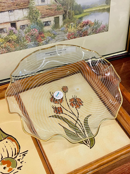 Elegant Gold-Rimmed Clear Glass Serving Plate – Vintage Table Decor