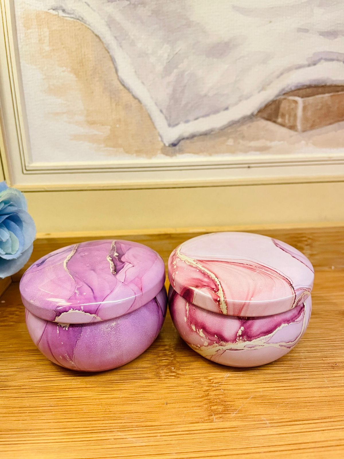 Purple & Pink Marble Candles – Elegant Home Décor Gift Candle Tin