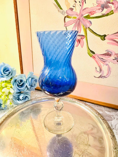 Vintage Blue Art Crystal Vase  – 21cm