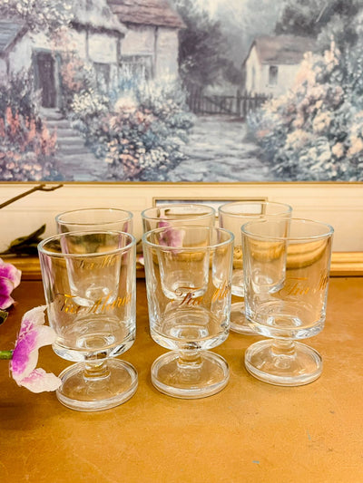 Set of 6 - Vintage Glass Tea Cups Set – Gold Script Pedestal Glasses