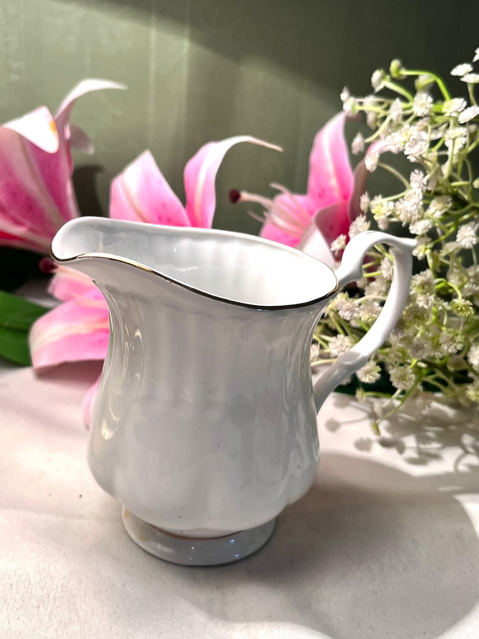 Chodziez Poland White Porcelain Creamer Jug Gold Trim