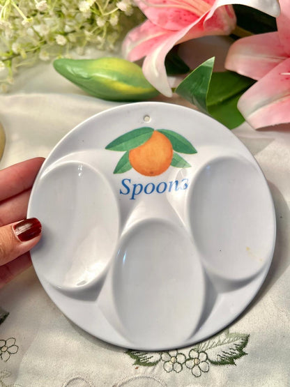 Orange Design Ceramic 3-Compartment Spoon Holder – 6 Inch