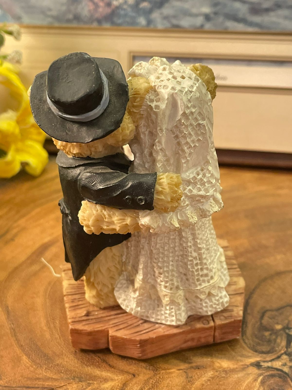 Vintage Teddy Bear Wedding Couple Music Box