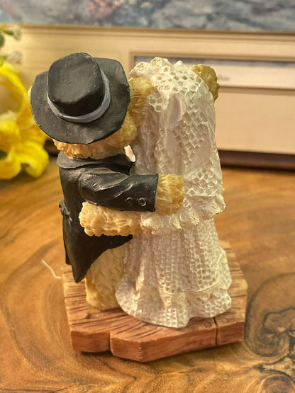 Vintage Teddy Bear Wedding Couple Music Box
