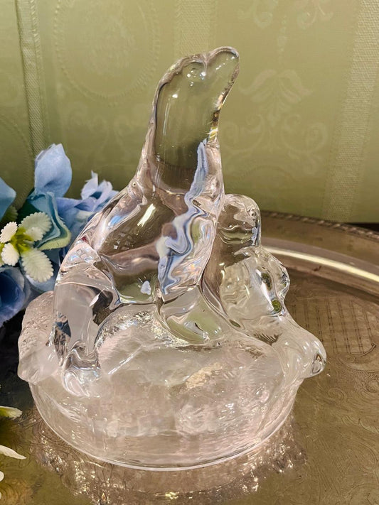 Vintage Clear Crystal Dolphin Figurine 13 cm Ocean Decor