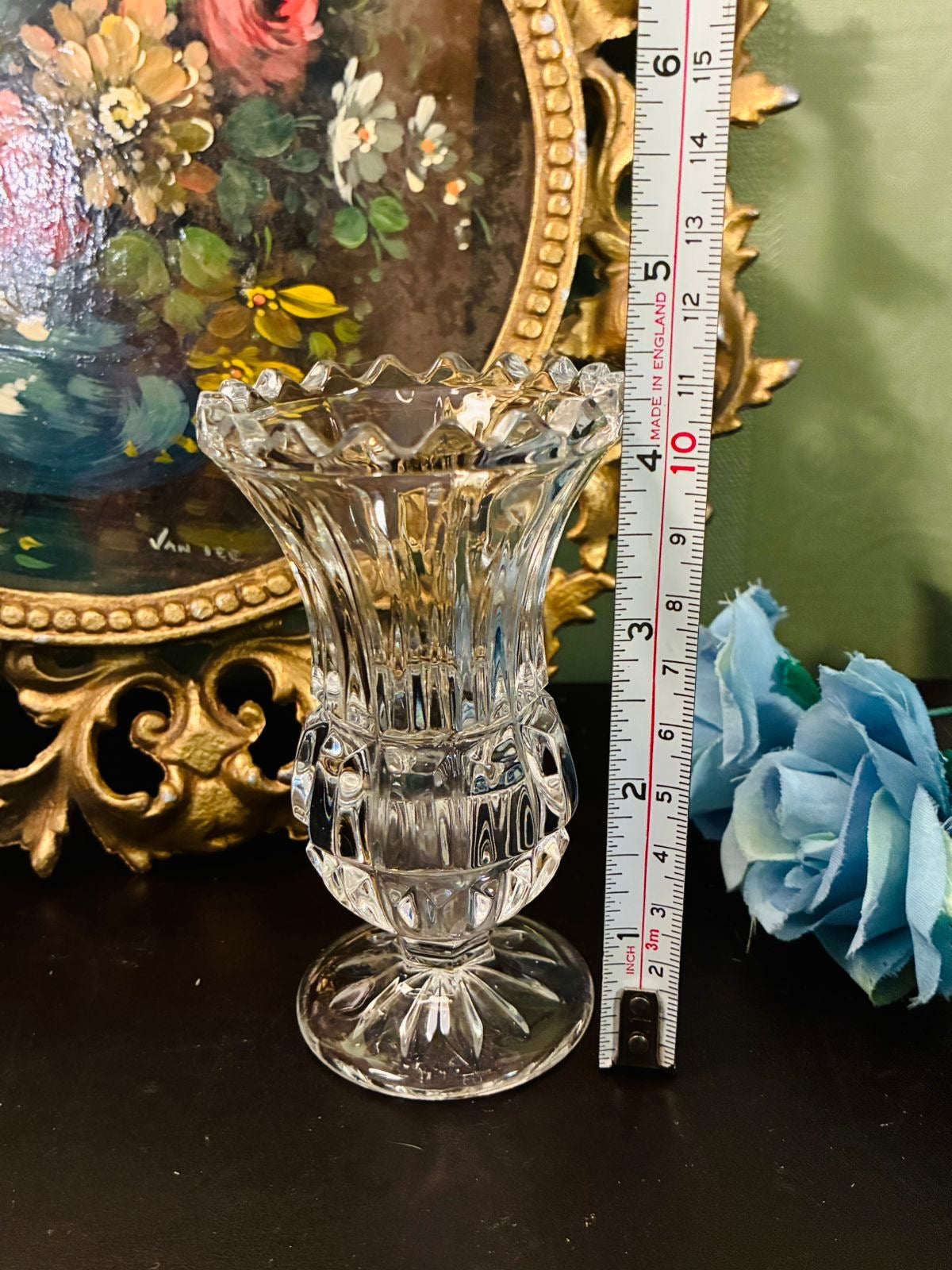 Vintage Cut Crystal Footed Vase / Crystal Posy Vase