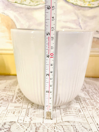 "Elegant Ribbed White Porcelain Pot – Simple, Modern Home Decor"
