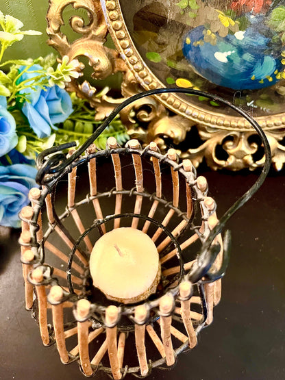 Rustic Bamboo Tealight Candle Lantern with Handle