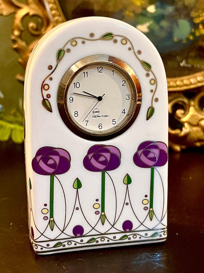 White Floral Ceramic Mini Desk Clock