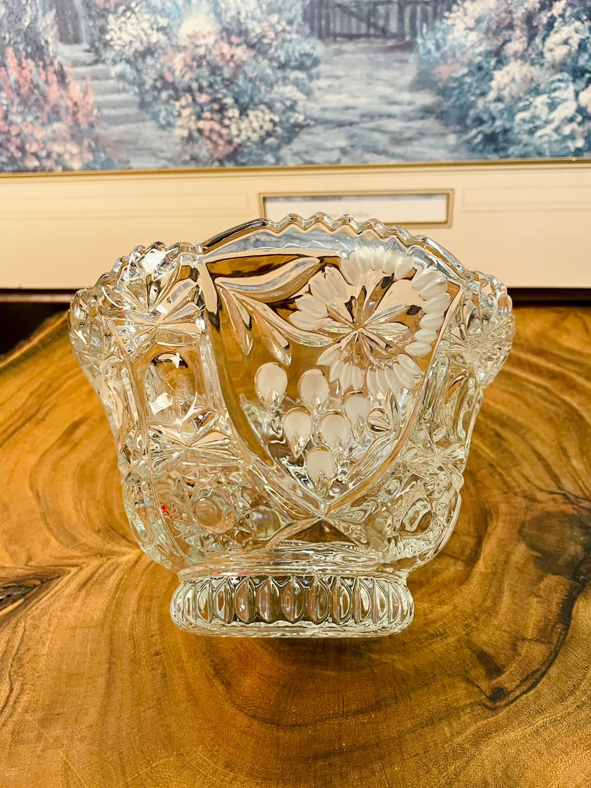 Vintage Cut Crystal Bowl | Floral Starburst Glass Bowl