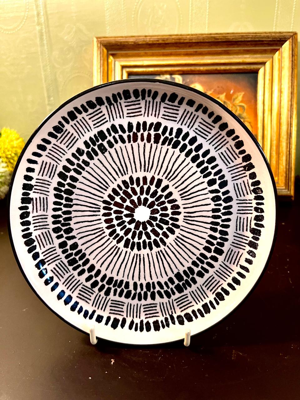 10 Inch Black & White Hand-Painted Ceramic Decorative Plate
