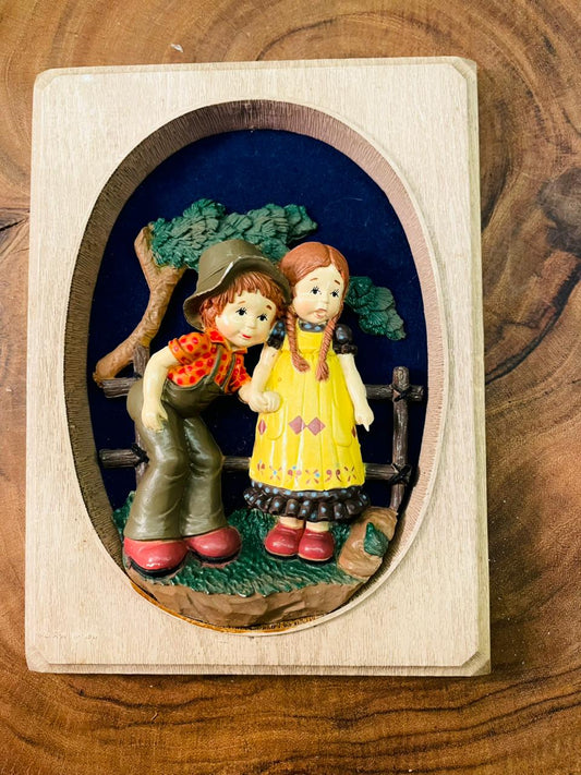 Vintage Children Shadow Box Wall Decor in Wooden Frame