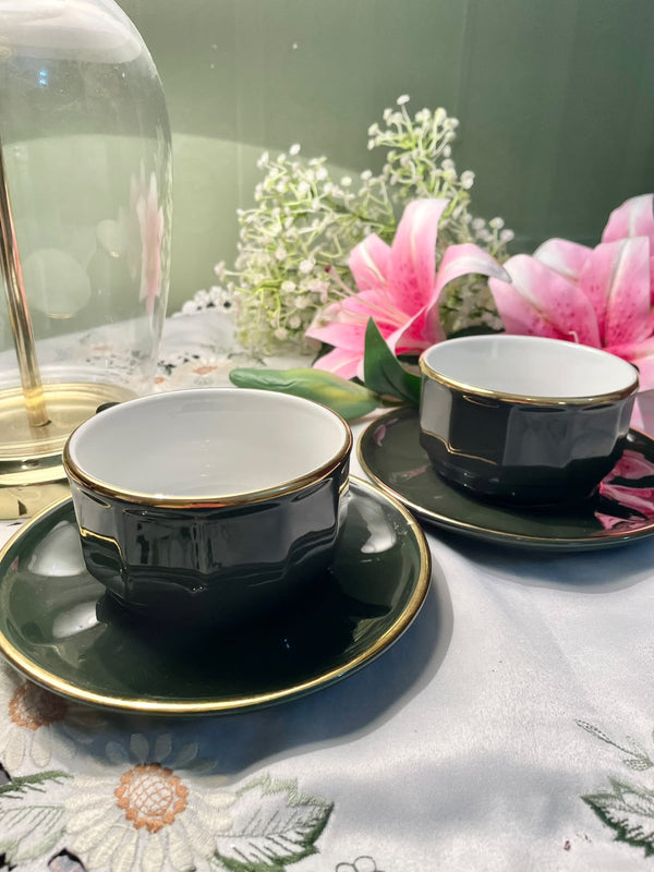 APILCO France Green & Gold Porcelain Cup & Saucer Set