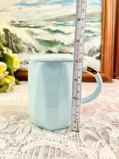 Blue Ceramic Geometric Mug With Lid